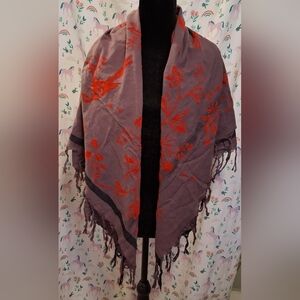 EUC Leigh & Luca Purple & Red Cotton Floral Bird Casual Boho XL Scarf Wrap